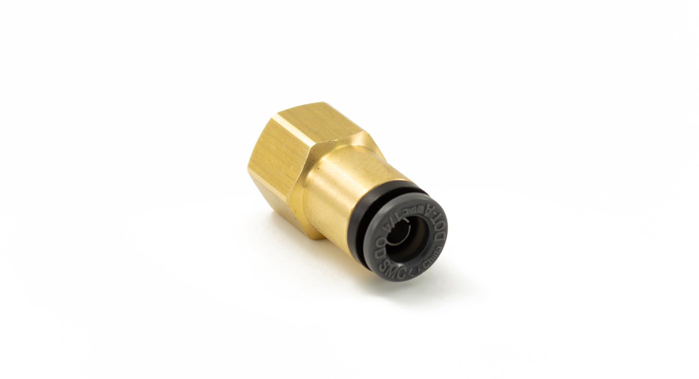 1/8" Female NPT to 1/4" PTC Brass Air Line Fitting - Push to Connect - Accepts 1/4" Air Line