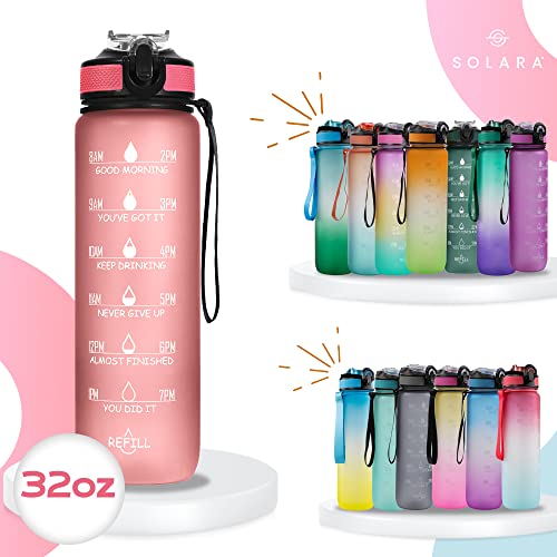 Solara Unbreakable 1 Litre Water Bottle With Motivational Time Marker, Sipper Bottle With Straw, Water Bottle For Gym Office| Mobile App With Drinking Water Reminder | Pearly Pink #TOP5