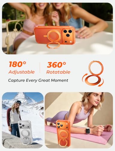 Image of MAGIC JOHN Heavy Duty for iPhone 17 Pro Case with Stand, Fit for MagSafe, 360 Magnetic Ring Holder, Camera Control Cases, Shockproof Phone Case for iPhone 17 Pro 6.3 inch, Rugged Cover, Neon Orange