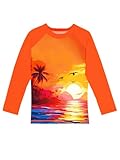 Boy Fishing Shirts Girls Rash Guard Long Sleeve Sun Protective Bright Shirt for Swimming Orange 7-8 Y