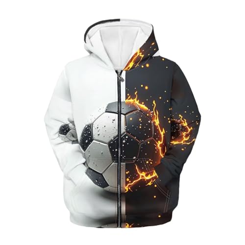 Soccer Ball Theme Boys Zip Up Hoodie Comfy Long Sleeve with Pockets Casual Kid Hooded Sweatshirts 8-16 Years