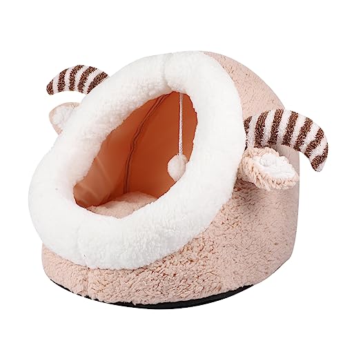 Mikikit Lovely Cat Nest Cotton Cushion Bed for Cats and Dogs Breathable and Warm Design Easy to Cute Cartoon Style for Cozy Winter Comfort