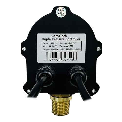 GamaTech 110V/220V 10A/5A Pressure Switch for Water Pump and Air Pump, Adjustable Digital Pressure Controller, 0-230 PSI