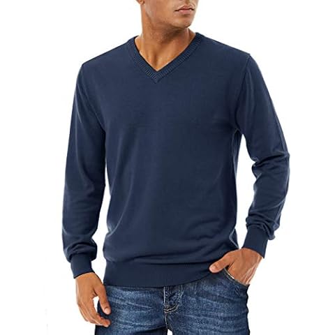 MAGCOMSEN Mens V Neck Jumper Lightweight Sweatshirts Men Outdoor Workwear Cotton Sweater Mens Sweatshirts Long Sleeve Pullover Autumn Tops Windproof Sweater Navy Sweatshirt Cover