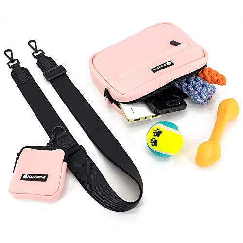 wasserdichte Leckerlibeutel für Hunde, Dog Walking Bag, integrierter Kotbeutelspender, verstellbare Umhängetasche (Pink)