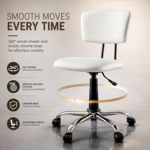 Image of DIYA Seating Vibe Square Rolling Stool (1 Year Warranty) - White
