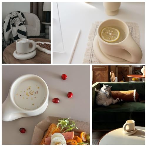 WENSHUO Chubby Funny Coffee Mug, Novelty Cute Cup and Saucer, Matte Crème, 9 oz (Matte Crème)