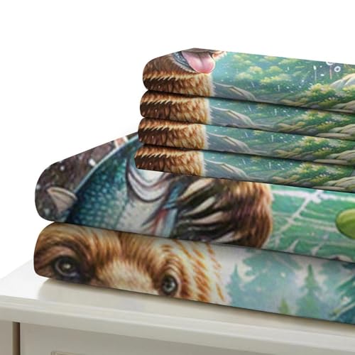 Housse de couette ours brun 3D avec fermeture éclair cachée lit simple