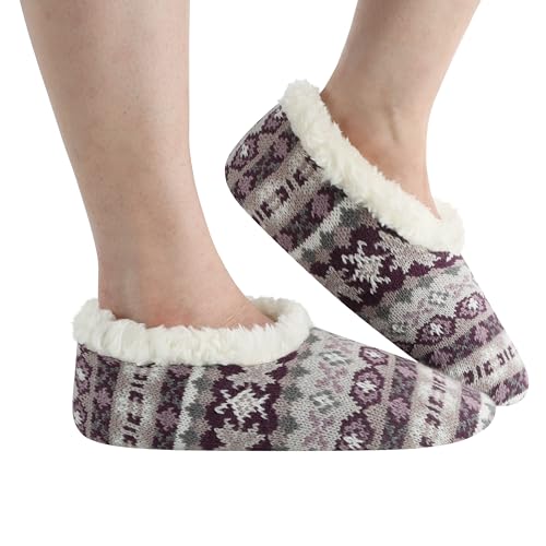 Image of Snoozies Nordic Sherpa-Lined Cozy Slipper Socks for Women Indoor, Womens Warm Slippers for Winter, Soft Slippers for Women