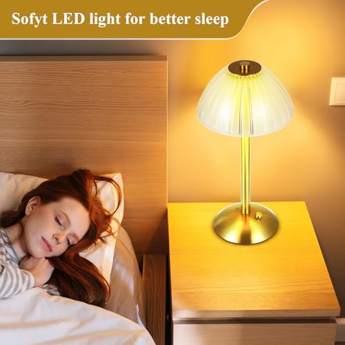 Image of Liliful 4 Pcs Cordless Table Lamp Rechargeable Touch LED Small Gold Portable Battery Operated USB-c Desk Lamp 3 Color Dimmable for Bedroom Living Room Dining (Gold,Mushroom Style)