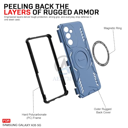 Image of AESTMO Back Case Cover for Samsung Galaxy A35 5G | Magnetic Case with Built-in Metal Ring | Compatible with MagSafe Accessories | Shockproof Hybrid (PC + TPU) (Blue)