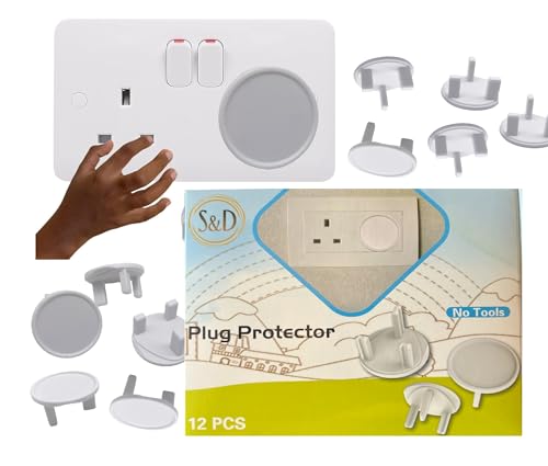 S&D Plug Socket Covers UK Plastic Outlet Plug Covers for sockets UK Protector Baby Secutity Shock Prevention,Child Safe Child Proof, Easy Install, (Pack of 12)