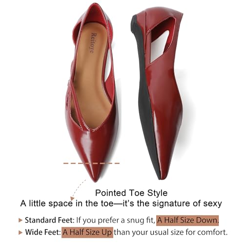 Image of Reitoye Ancore Red Flats for Womens Closed Pointed Toe Ballet Flat Comfortable Dressy Work Slip On Casual Shoes Womens Flats Size 7.5