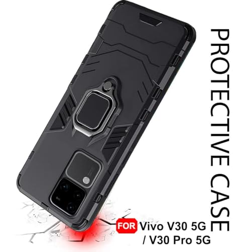 Image of A rtistque Armor Bumper Back Case Cover for Vivo V30 / V30 Pro 5G | Stylish Ring Holder & Inbuilt Stand | Shockproof TPU Protective Design | 360 Degree | Vivo V30 / V30 Pro 5G Back Cover - Black
