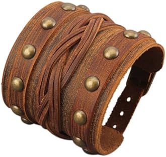 GelConnie Leather Cuff Bracelet Punk Braided Bracelets Rock Leather Wristbands Faux Mens Leather Bracelet Gothic Viking Bangle Adjustable Wrap Bracelet for Women, Men