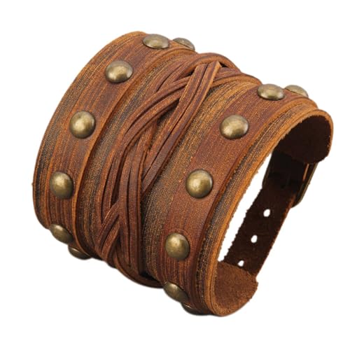 GelConnie Leather Cuff Bracelet Punk Braided Bracelets Rock Leather Wristbands Faux Mens Leather Bracelet Gothic Viking Bangle Adjustable Wrap Bracelet for Women, Men