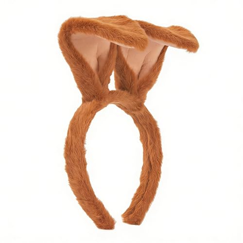 OGDE 1pc Brown Bunny Ear Headbands Easter Bunny Ears Cute Bunny Ears Easter Bunny Costume Accessory Soft Animal Plush Headband Holiday Party Costume Headwear