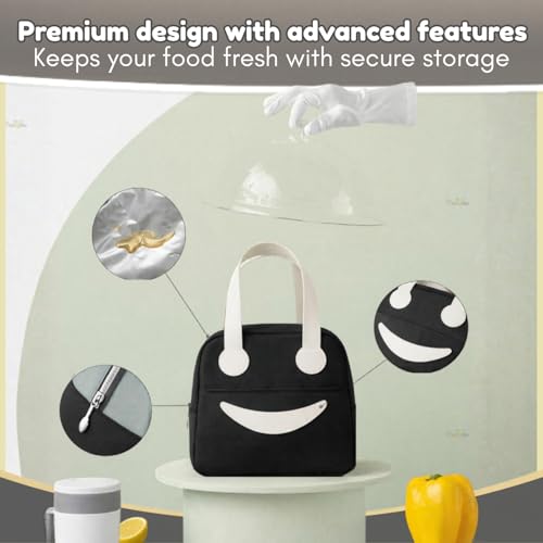 Image of Toy Imagine 6.5L Insulated Lunch Bag for Kids Office School Men Women Smiley Face Tiffin Bag Snack Tote Bag Compact Portable Leak Proof Tiffin Pouch Hot and Cold Lunch Box Bag for Boys & Girls(Black)