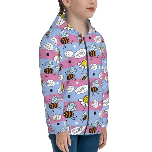 Bees And Daisies Striped Kids Pullover Hoodies Boys Zip Up Sweatshirts Girls Athletic Clothes with Pocket4