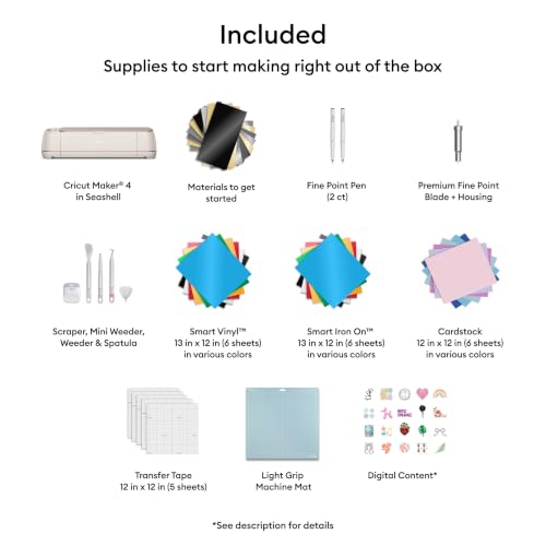 Image of Cricut Maker 4 - Smart Cutting Machine (Seashell) | Engagement Bundle | Includes Smart Vinyl, Cardstock, Transfer Tape, Iron On HTV, Mat, Pens, Tool Kit, & 30 images in Design Space App