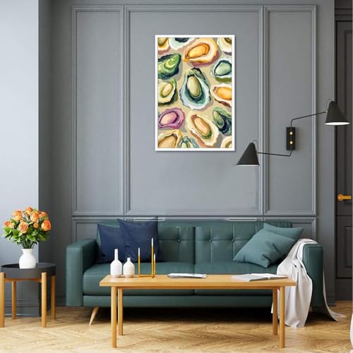 Image of Colorful Beachy Shell Canvas Wall Art Funny Coastal Oyster Shell Poster Abstract Summer Seaside Beach House Prints Painting For Home Living Room Kitchen Restaurant Wall Decor 16x24in Unframed