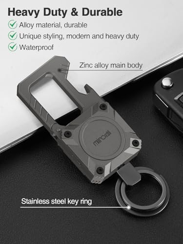 Image of Miroddi Keychain Tracker, Men's Key Chain Works with Find My(iOS Only), Heavy Duty Keychain Carabiner Bottle Opener, Car Key Chains with Finder, Anti-lost Keyrings Tracker, Rechargeable, Gunmetal