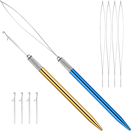 Hair Extension Loop Needle Threader Pulling Hook Needle Bead Device 12PCS, for Silicone Beads Microlink Tool