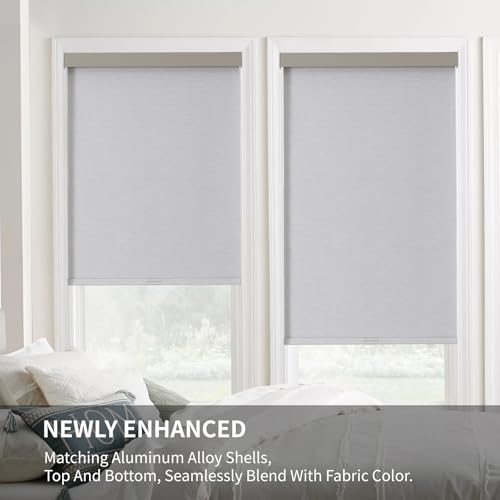 Joydeco 100% Blackout Roller Shades (Pro), Free-Stop Cordless Blinds for Windows, UV Protection, Natural Woven Blinds for Home and Office, Light-Proof Aluminum Cover (33" W x 75" H, Light Grey) by Joydeco - Image 9