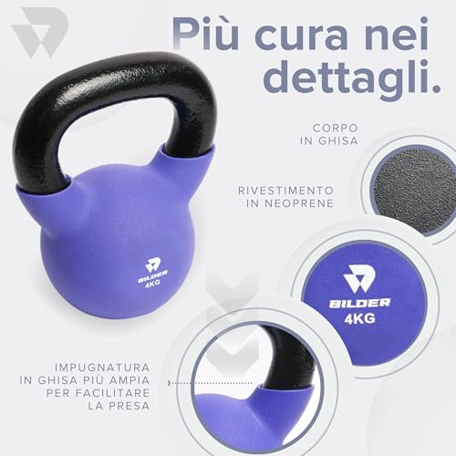 BILDER - Kettlebell 4 kg avec poignée ergonomique et antidérapante, poids en fonte avec revêtement en néoprène, idéal pour l'exercice et l'entraînement de force cardio et fonctionnel, outils de gym à – Image 5