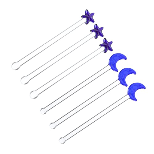 DECHOUS 6Pcs Creative Transparent Mixing Rods for Beverages Unique Stirring Sticks with Stars and Moons for Home Bar Cafe and Party Use
