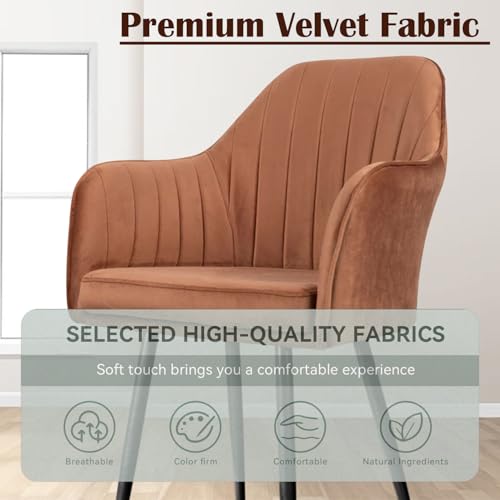 Image of Velvet Accent Chair | Luxury Upholstered Armchair with Sturdy Metal Legs | Modern Comfortable Chair for Living Room, Bedroom, Office, or Cafe (Black Legs, Golden (Light Brown))