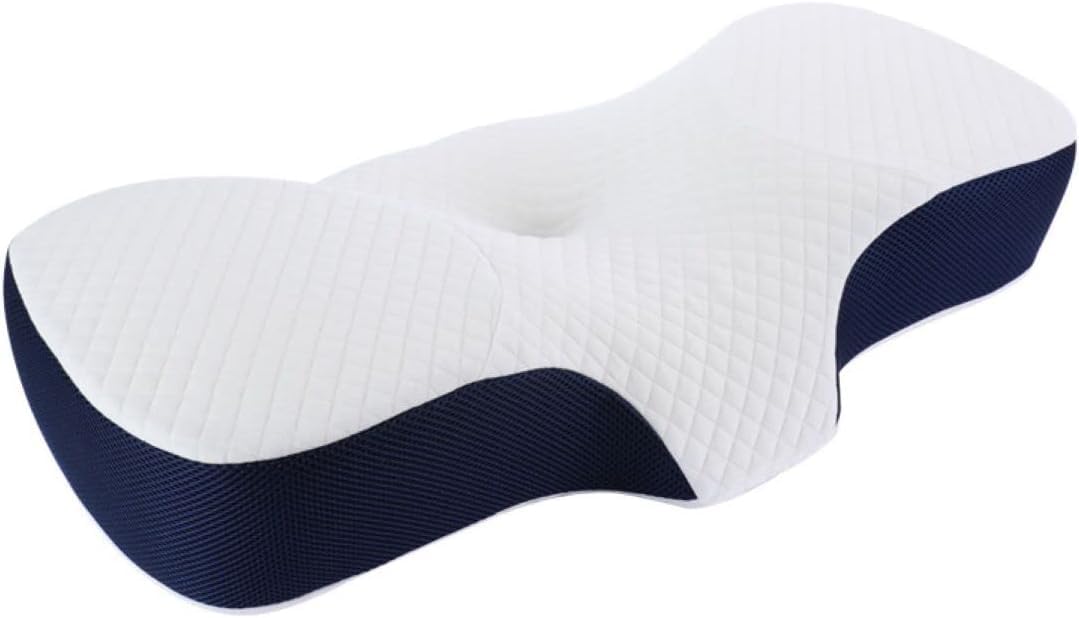 Comfortdipace Cervical Pillow for Neck and Shoulder, Contour Memory Foam Pillow, Ergonomic Neck Support Pillow for Side Back Stomach Sleepers-White Blue