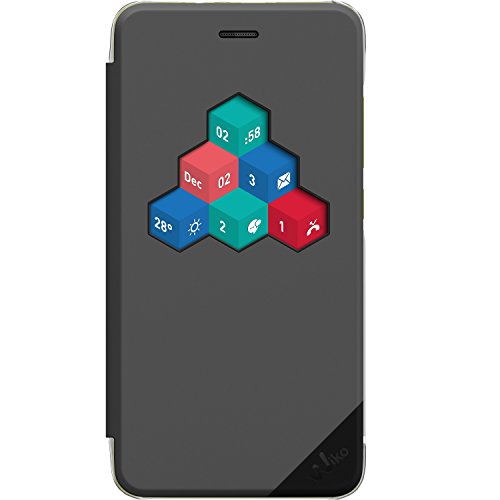Wiko WKPRFIGY3702 Wicube Custodia con Finestra Interattiva e Stampa Tessuto Lenny 3, Grigio