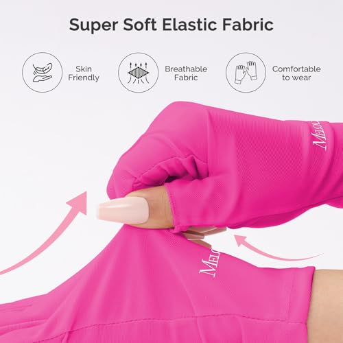 Image of MelodySusie Premium UV Protection Gloves for Manicures, Cool Feeling Fabric,Professional UPF50+, UV Nail Gloves for Gel Nail Lamp, Anti UV Light, Skin Care Fingerless Design, Neon Pink