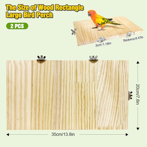 Image of 2PCS 13.8x7.9 inches Large Bird Perch Stand Wooden Parakeet Stand Platform Parrot Cage Accessories Rectangle Corner Stand Perch Shelf for Budgie Cockatiel Conure Macaw African Grey Chinchilla