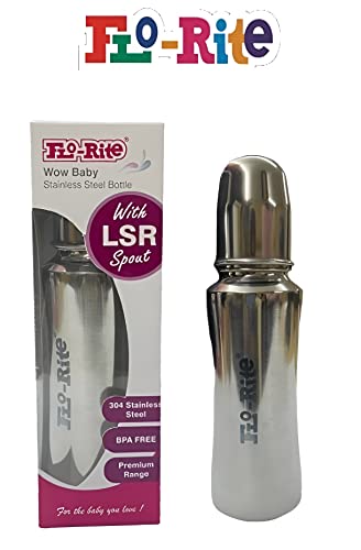 Image of Florite Baby 304 Stainless Steel Feeding Bottle with LSR Spout and ML Marking 240 ml