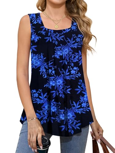 Women Tank Tops Summer Square Neck Sleeveless Tops Loose Fit Flowy Cute Casual Shirts S-3X