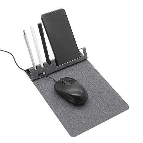 SenseAGE Multifonction Tapis de Souris, 3 en 1 Mouse Pad avec Base Antidérapante, MousePad Mince Portable, Support pour Téléphone et Stylo, Organisateur de Cordon, Gris Cover