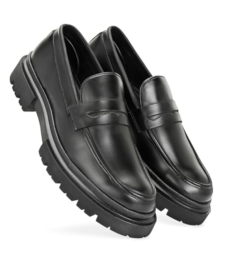 Image of MACTREE Premium Vegan Leather Upper Loafers for Men | Chunky Sole Formal Loafers