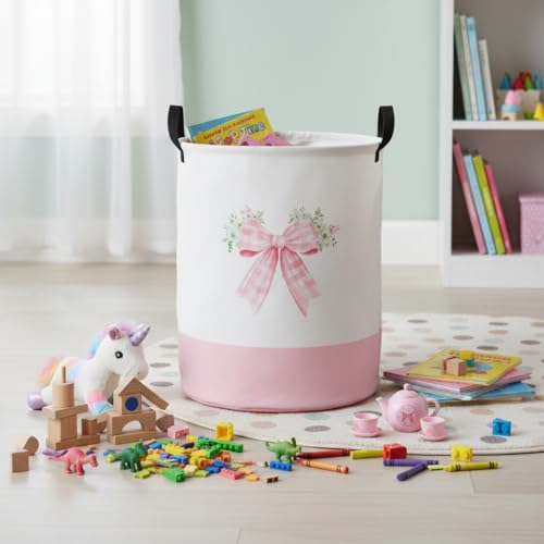 Image of Baby Laundry Hamper Basket Baby Hamper for Nursery Boy and Girl Cute Storage Bin Organizer Boho Room Decor(Bowkont Flower)