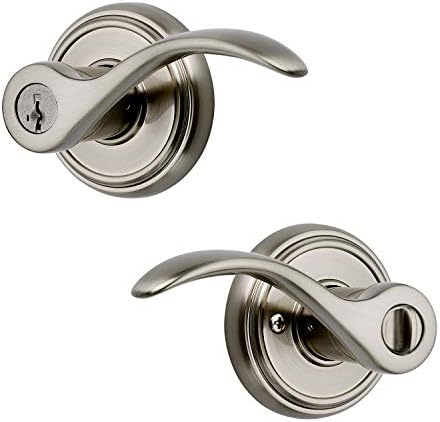 Baldwin Tobin, Entry Door Handle Reversible Lever with Keyed Lock Featuring SmartKey Re-key Technology and Microban Protection, in Satin Nickel