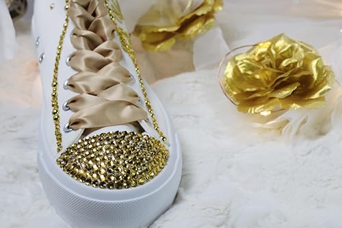 Flowers Quinceañera Party Shoes Sneakers for Girl Personalized Tennis Gift Mis XV Bling Zapatillas Decor Letter Shoes (7, Gold)4