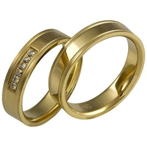 Jewellery Depot Wedding Rings Partner Rings Engagement Rings Stainless Steel 2 Microm Gold Plated with Zirconia + Engraving Proposal Rings Wedding Rings