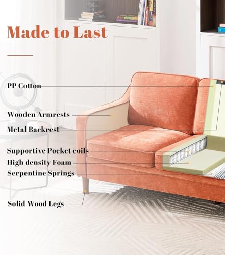 Image of Kingfun Couch Sets for Living Room, 3 Seater Couch and Armchair Set of 2, Mid Century Modern Sofa Chair, Chenille Couch with Solid Wood Frame for Bedroom