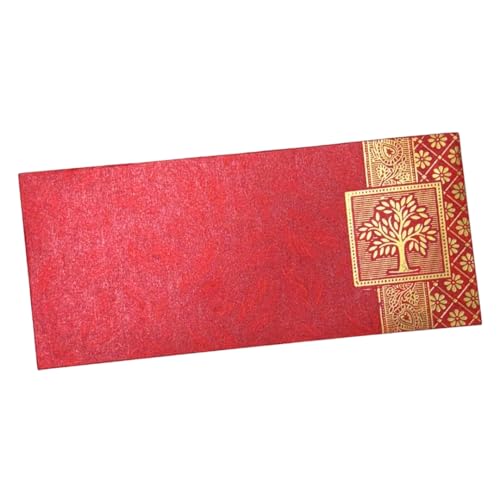 Image of Pack of 25, Rectangle Shape Metallic Paper Shagun Envelopes for Gifting Sagan Lifafa Wedding Occasion Cash Money, 18 X 8 cm, Red Color - Gold Tree Design