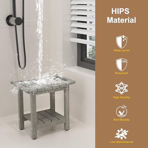 HIPS Shower Benches for Inside Shower, Shower Stool with Space-Efficient Storage Shelf, Waterproof Shower Chair Seat for Spa Bathroom(Light Gray)