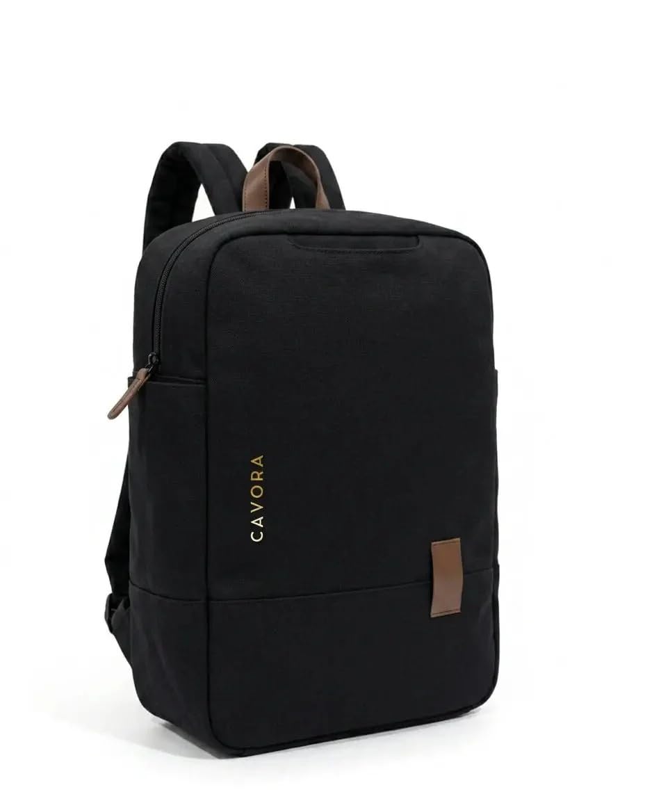 Élan Canvas Backpack | Minimal Dual-Tone Travel & Laptop Bag for Men & Women | Padded Straps, Gold Logo, Tan Leather Trim, Spacious | 25L-image-21