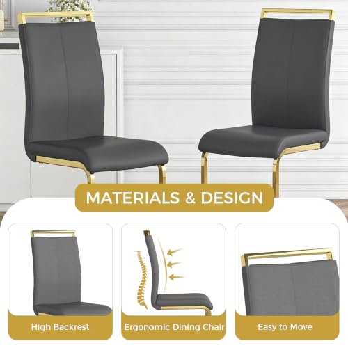 Image of Baysitone Modern Dining Chairs Set of 6, Side & Kitchen Chairs with Gold Frame, Faux Leather Padded Seat High Back, for Dining, Kitchen & Living Room - Dark Grey