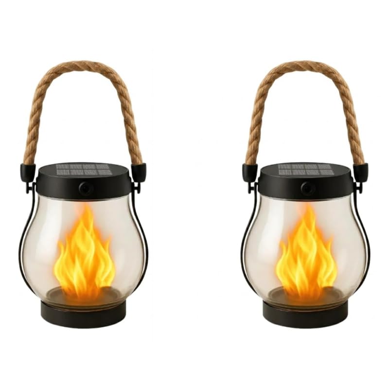 Loomhe Solar Garden Lanterns Solar Flame Lanterns Outdoor WaterproofNo Wiring Auto-On At Dusk! (2 pcs)