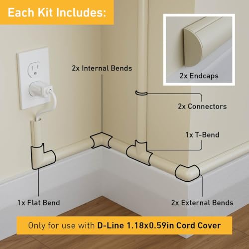 Image of D-Line Cable Raceway Clip-Over Accessories | Join Multiple Channels of D-Line Cord Covers | Coupler and Connector Multipack (Medium (Mini), Beige)